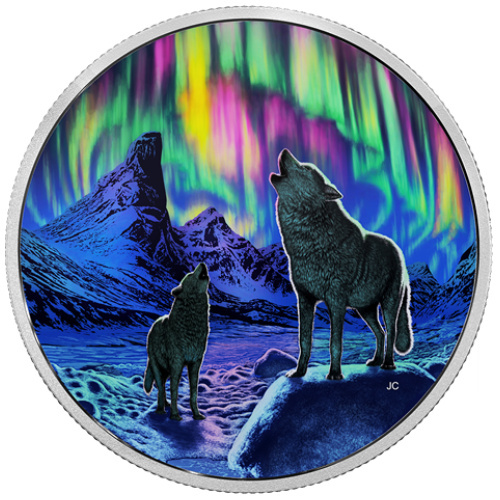 Canada: Aurora boreale al chiaro di luna 2 once Argento 2016 Glow-in-the-Dark Proof