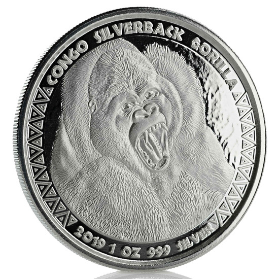 Congo: Gorila de espalda plateada 1 oz Plata 2019