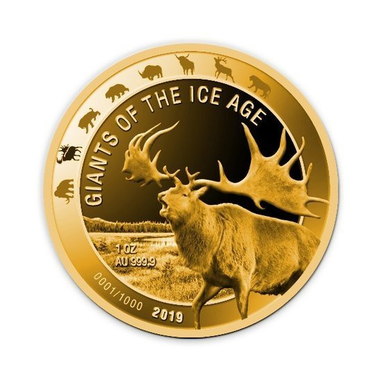 Ghana: Giants of the Ice Age - Cervo gigante 1 oncia d'oro 2019 Proof