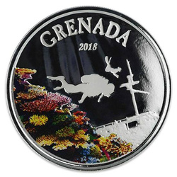 Grenada: Diving Paradise barevná 1 unce stříbra 2018 Proof