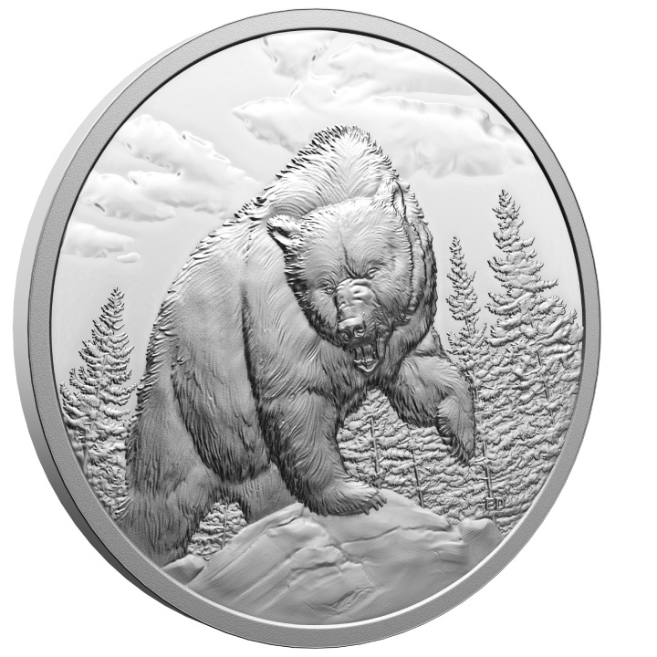 Canadá: Grandes Cazadores - Oso Grizzly $20 Plata 2023 Moneda Proof Ultra Alto Relieve