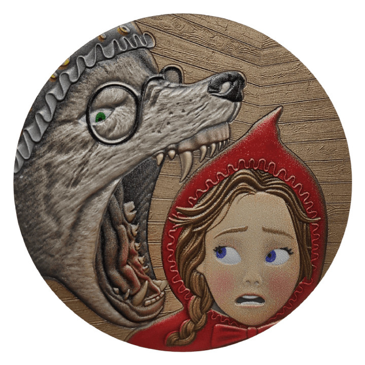 Niue: Fairy Tales - Riding Hood coloured $1 Silver 2022 High Relief Antiqued Coin