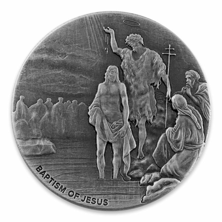 Niue: Biblico - Il battesimo di Gesù 2 once d'argento 2017 Proof Antiqued Coin