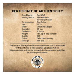 Mesa Grande Sovereign: Vörös farkas színes 5 uncia réz 2025