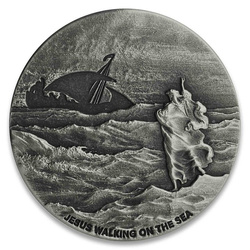 Niue: Biblical - Jesus Walking on the Sea 2 oz Silber 2020 Proof Antiqued Coin 