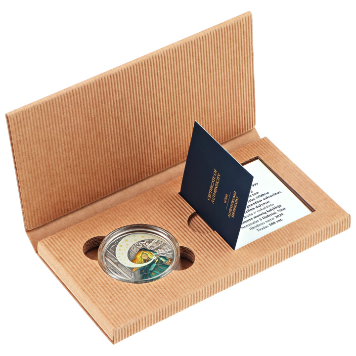 Niue: Fairy Tales - Dziewczynka z zapałkami kolorowana $1 Srebro 2024 High Relief Antiqued Coin