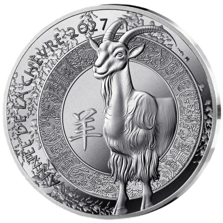 Stříbrná mince Monnaie de Paris: Rok Kozy 1 unce stříbra 2027 Proof High Relief