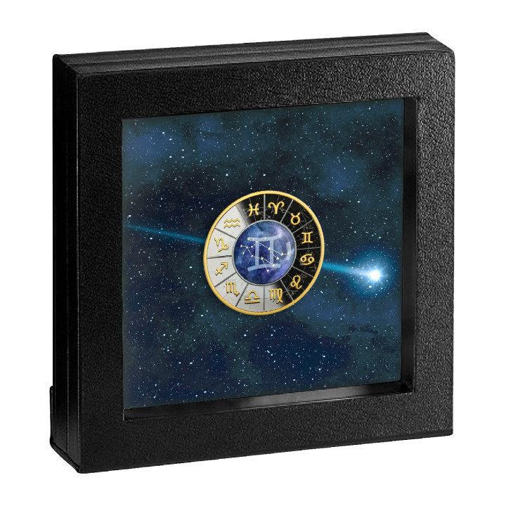 Cameroon: Zodiac Sign - Gemini coloured Silber 2023 Gilded Black Proof Coin