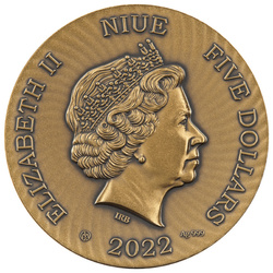 Niue: Istennők és istenek – Bacchus aranyozott 5 dollár ezüst 2022 magas domborzatú antikolt érme