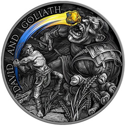 Ghana: David and Goliath coloured 2 oz Silver 2022 High Relief Antiqued Coin