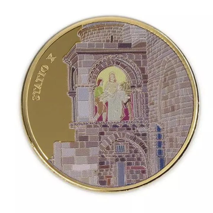 Set 14 monede Via Dolorosa colorată aurită Bronz 2016 Prooflike