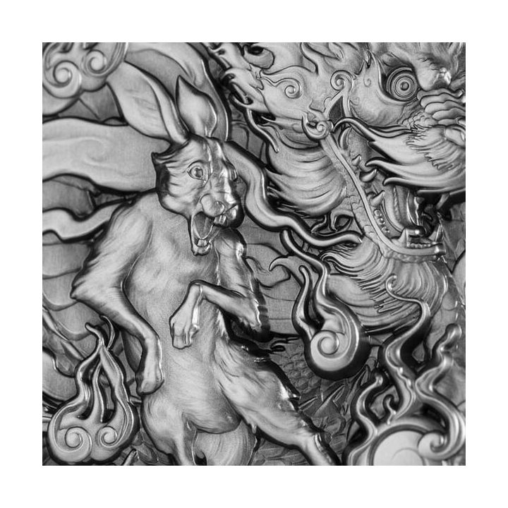 Tokelau: Auspicious Dragon Zodiac - Chinese Dragon & Rabbit 2 once d'argento 2023 High Relief Antiqued Coin