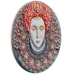 Niue: Women - Elizabeth I kolorowana $5 Srebro 2022 High Relief Antiqued Coin