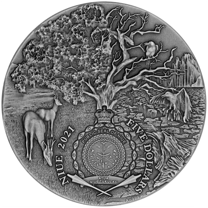 Niue: Angels and Demons - Lucifer pozłacany 2 uncje Srebra 2021 High Relief Antiqued Coin