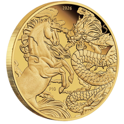 Złota Moneta Chinese Myths and Legends: Dragon and Horse 1 uncja Złota 2026 Proof