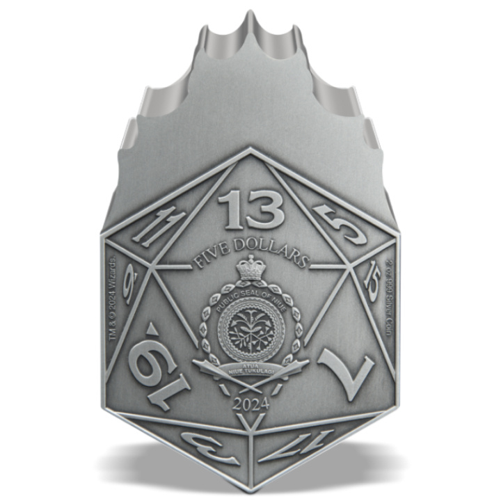 Niue: Dungeons & Dragons 50° anniversario - Drago rosso D20 2 once d'argento 2024 Moneta antica