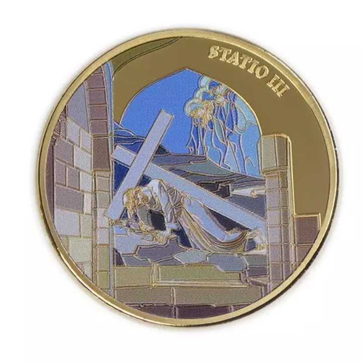 Set of 14 Coins: Via Dolorosa colored, gold-plated Bronze 2016 Prooflike