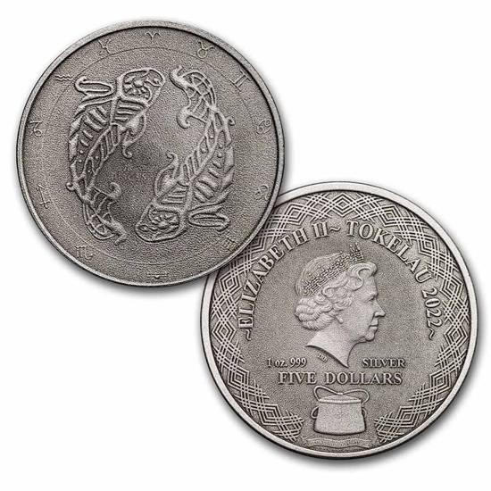 Zestaw 12 monet Tokelau: Zodiac Series 12 x 1 uncja Srebra 2022 Antique Coins