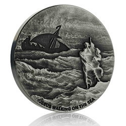 Niue: Biblical - Jesus Walking on the Sea 2 uncje Srebra 2020 Proof Antiqued Coin