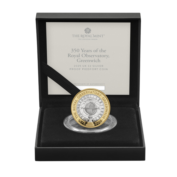 350 Years of the Royal Observatory, Greenwich £2 pozłacany Srebro 2025 Proof Piedfort