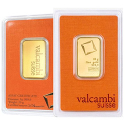 Valcambi 20 g aranyrud LBMA GD Refiner