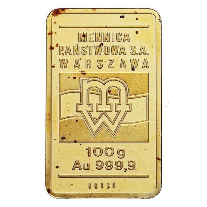 100 gramów Sztabka Złota Niesortowana