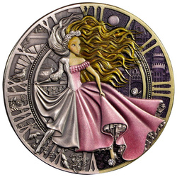 Niue: Fairy Tales - Cinderella coloured $1 Silber 2023 High Relief Antiqued Coin
