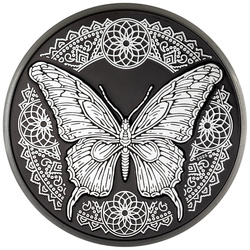 Islas Cook: Mariposa 1 oz Plata 2025 Negro Obsidiana