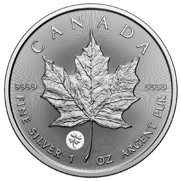 Maple Leaf canadiense 1 oz plata 2027 Privy Mark Clover