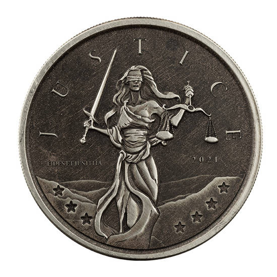 Gibraltar: Lady Justice 1 oz Plata 2021 Moneda Antigua