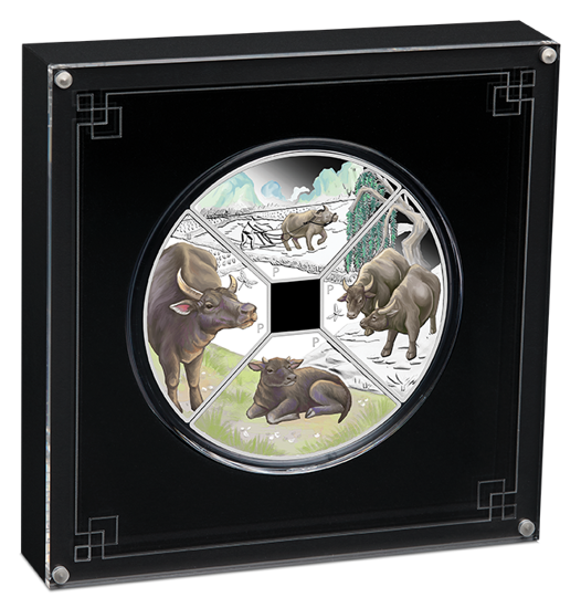 Tuvalu: Year of the Ox Quadrant Four-Coin Set 1oz Silber 2021 Proof