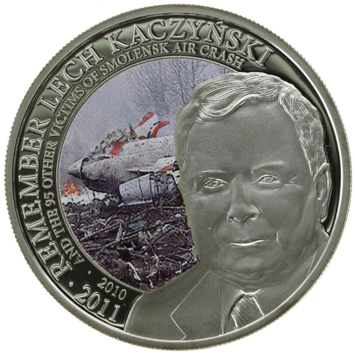 Cookovy ostrovy: Lech Kaczynski v barvě 1/2 unce stříbra 2011 proof