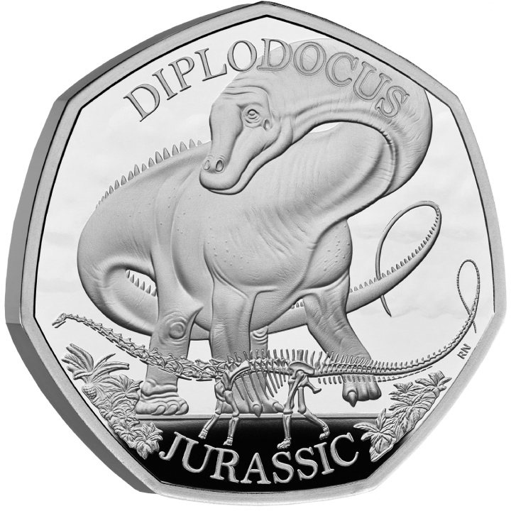 Dinoszauruszok: Ikonikus példányok – Diplodocus 50 pence ezüst 2024 Proof