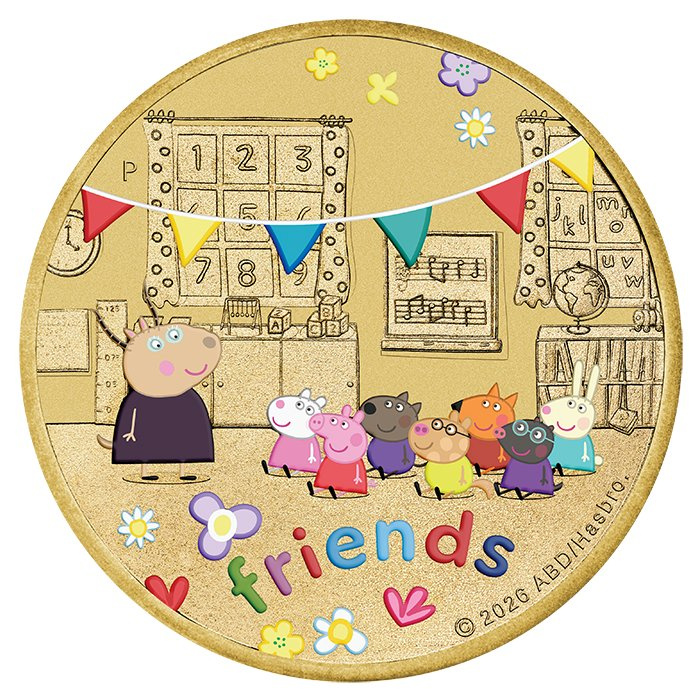Set de 3 monedas de bronce de aluminio The Perth Mint: Peppa Pig - Friends 30,5 g 2026