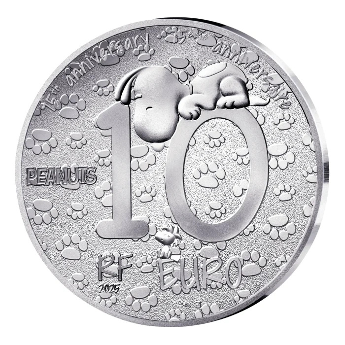Francia 2025 – 75.º aniversario de Peanuts: Snoopy, moneda de plata, Proof