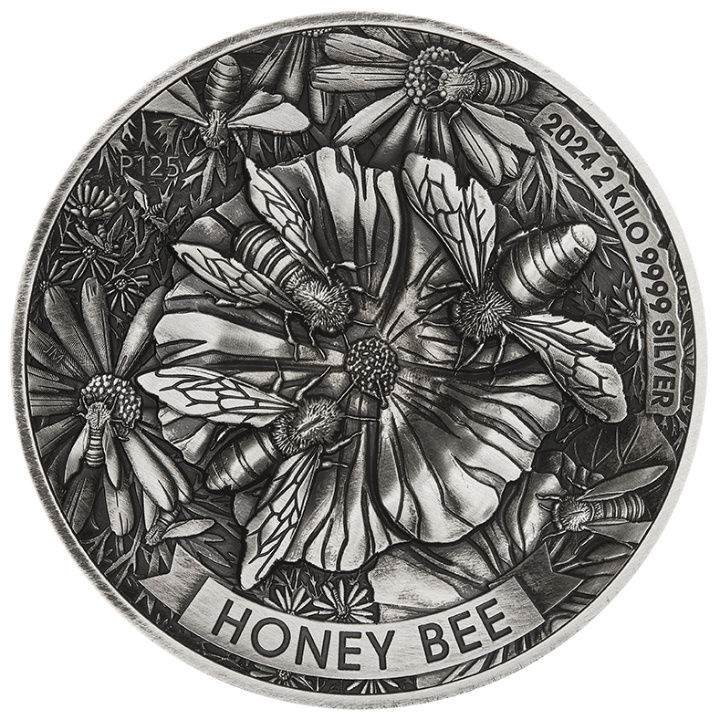 Honey Bee 2000 grams Silver 2024 High Relief Antiqued Coin