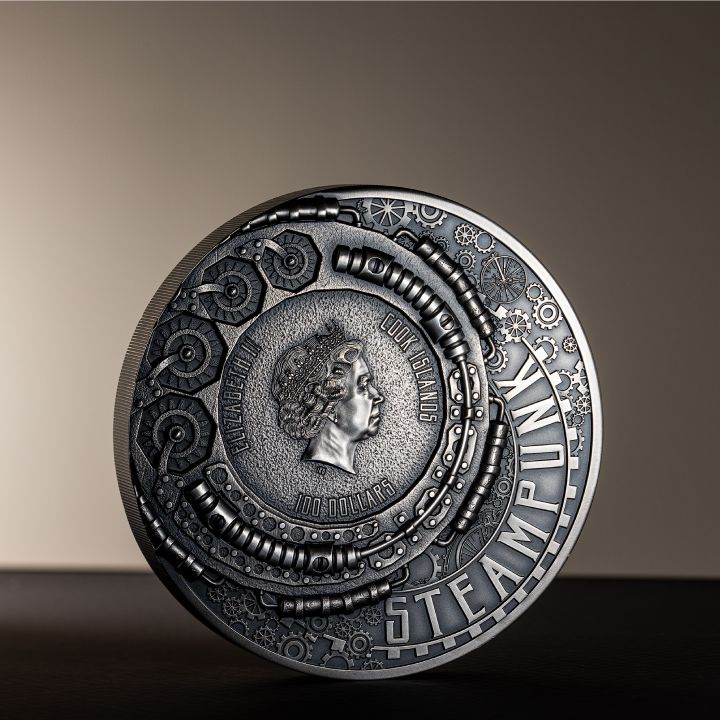Isole Cook: Steampunk – Jet Pack placcato in oro 1000 grammi d'argento 2023 Ultra High Relief Antiqued Coin