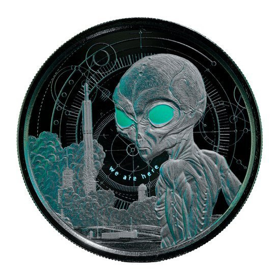 Ghana: Alien coloured 1 oz Silber Black Rhodium 2021