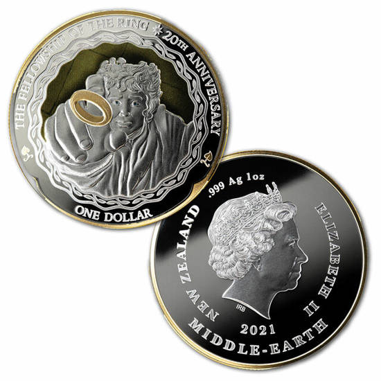 Lote de 3 monedas El Señor de los Anillos: La Comunidad del Anillo - La Comunidad 20 Aniversario de la película 3x1 oz Plata 2021 Proof