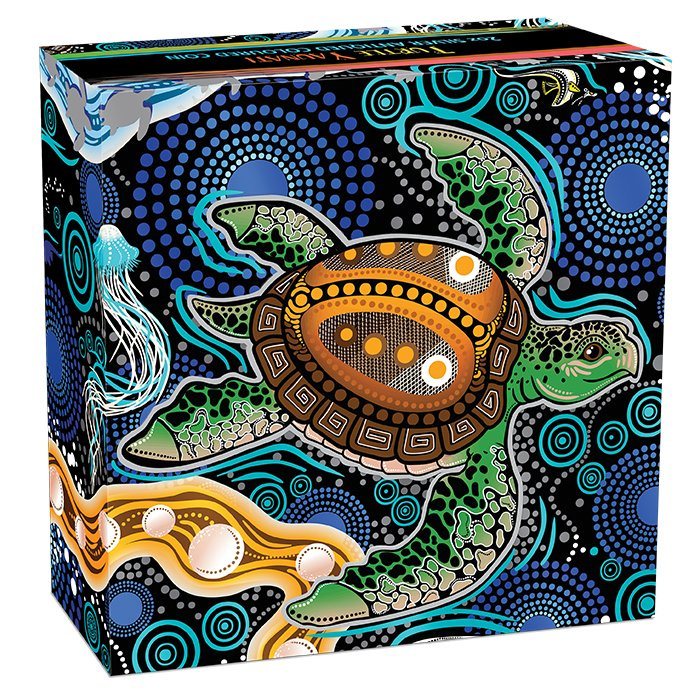 Monedă din argint The Perth Mint: Turtle Yaunati colorată 2 uncii de argint 2026 Antiqued