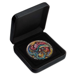 Tuvalu: Dragon and Phoenix kolorowany 5 uncji Srebra 2024 Antiqued Coin