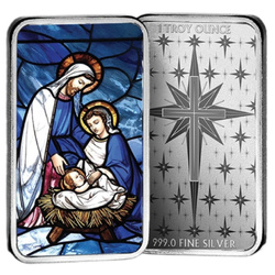 Lingote Pamp: Holiday Nativity 1 onza coloreada de Plata 2025 Proof