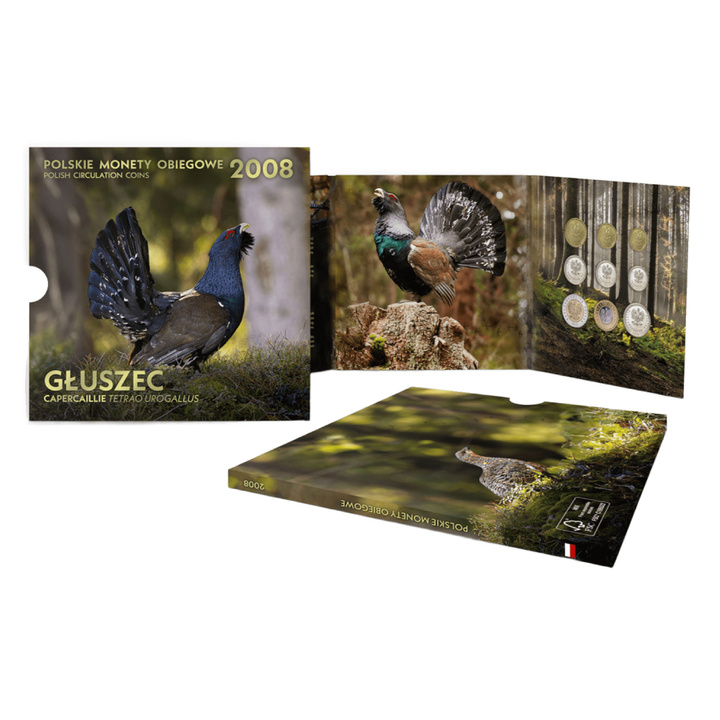 Pièces de circulation polonaises "Głuszec" - set de pièces 1 gr - 5 zlotys 2008