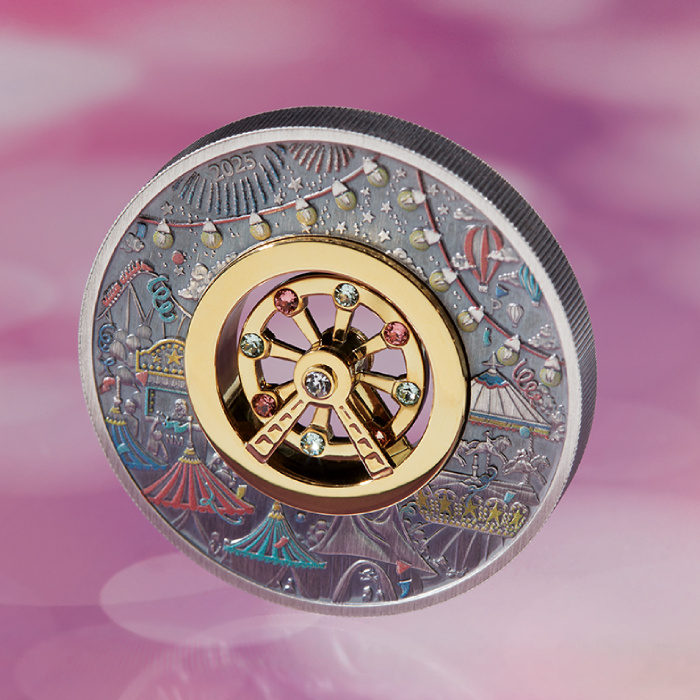 Tuvalu: Ferris Wheel Colored 2 oz Silver 2025 Antiqued Coin