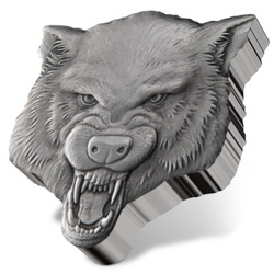 Niue : Fierce Nature - Wolf 2 onces d'argent 2023 Antique Finish