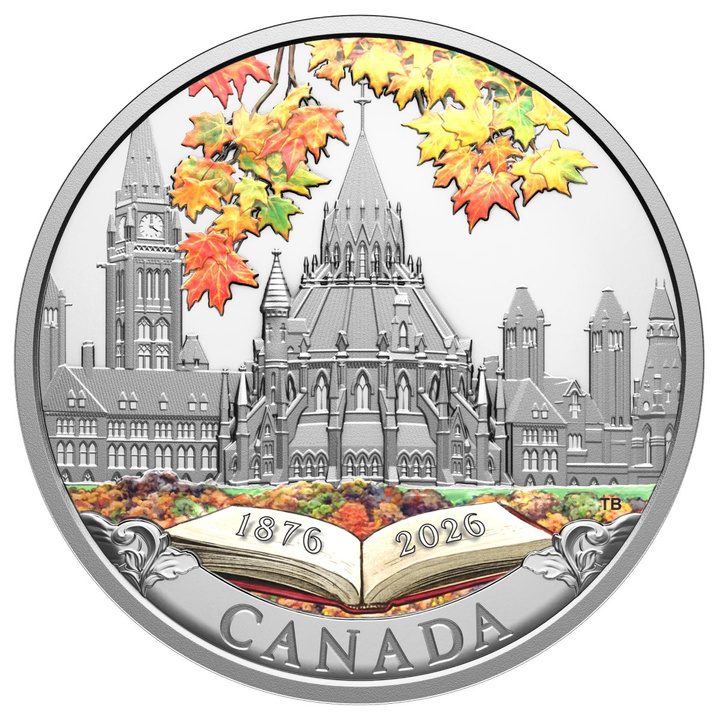 Monedă de Argint 150th Anniversary of the Library of Parliament colorată 1 uncie de Argint 2026 Proof