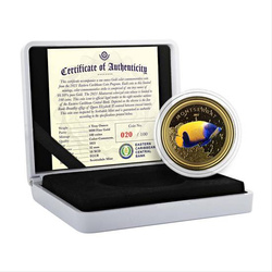 Montserrat Blue Girdled Angelfish kolorowany 1 uncja Złota 2021 Proof 