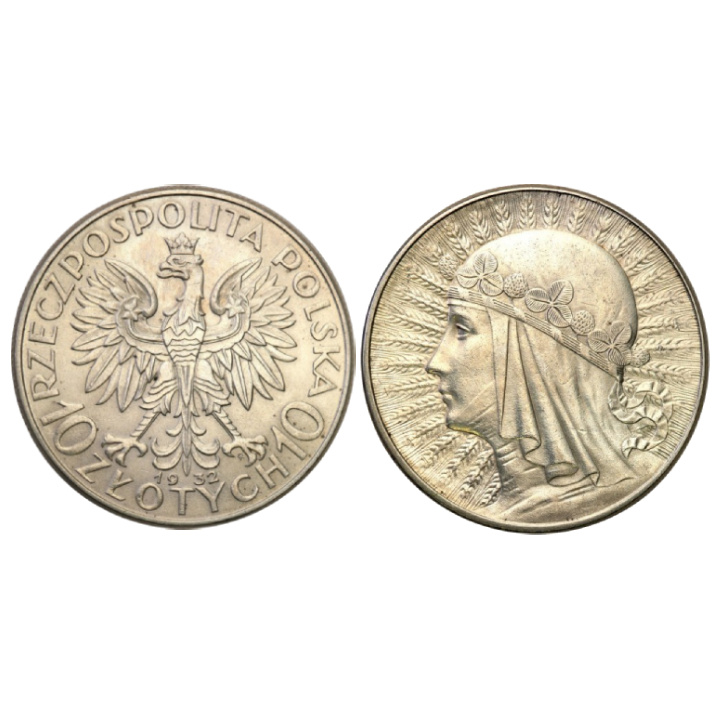 Polen: "Kopf einer Frau" Jadwiga 10 Zloty Silber 1932-1933