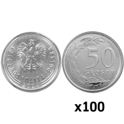 Banca Națională a Poloniei 50 groși Sac monetărie 100 bucăți 2024 UNC
