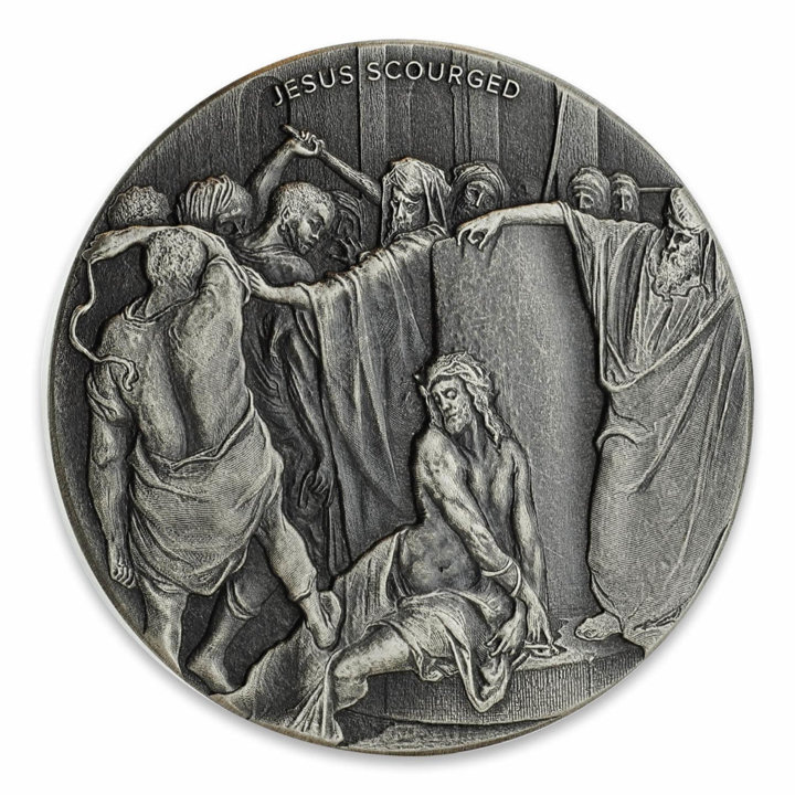 Niue: Biblical -Jesus Scourged 2 oz Silver 2018 Proof Antiqued Coin